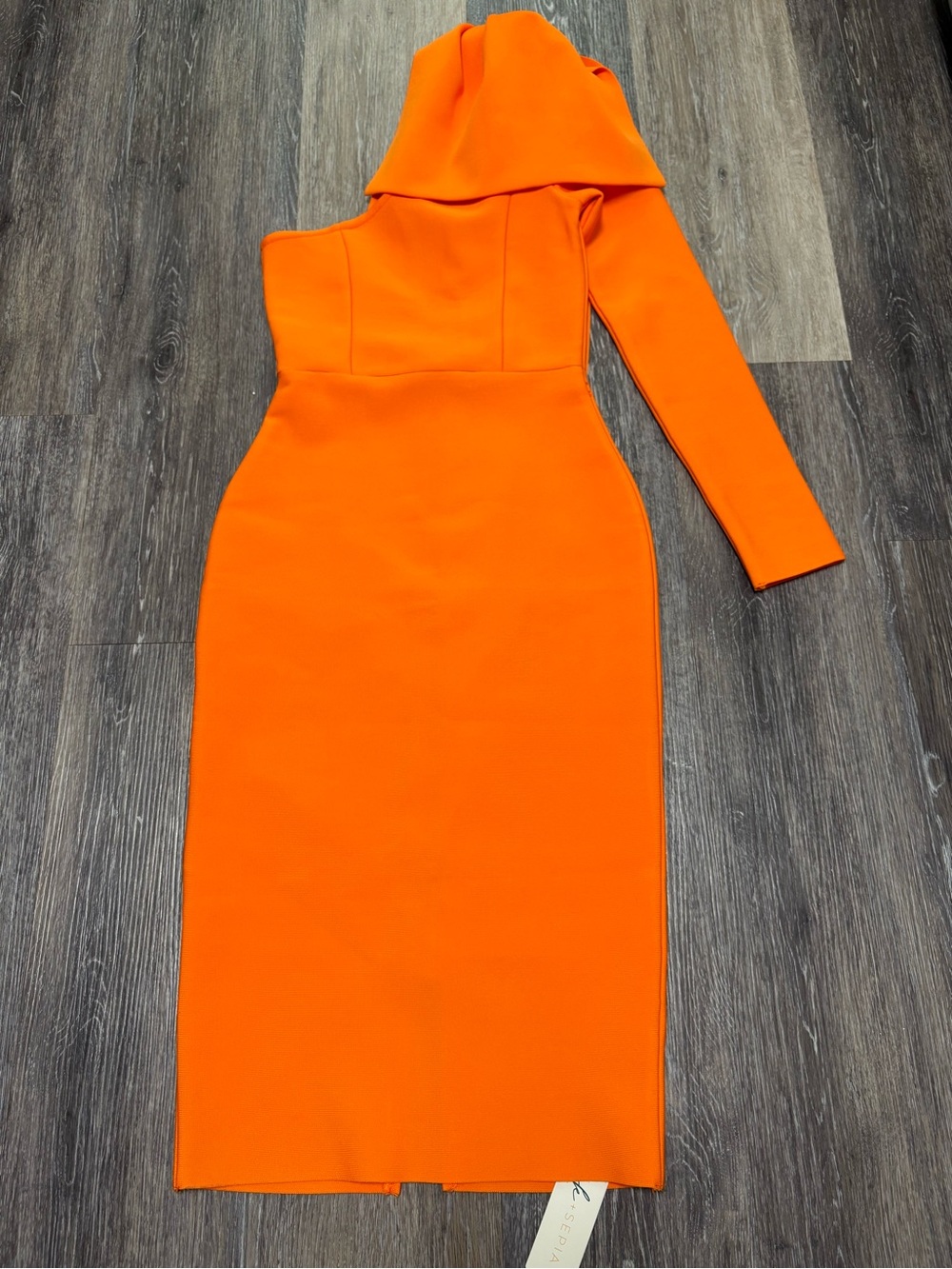 Soup + SEPIA Asymmetrical One-Shoulder Orange Midi Dress